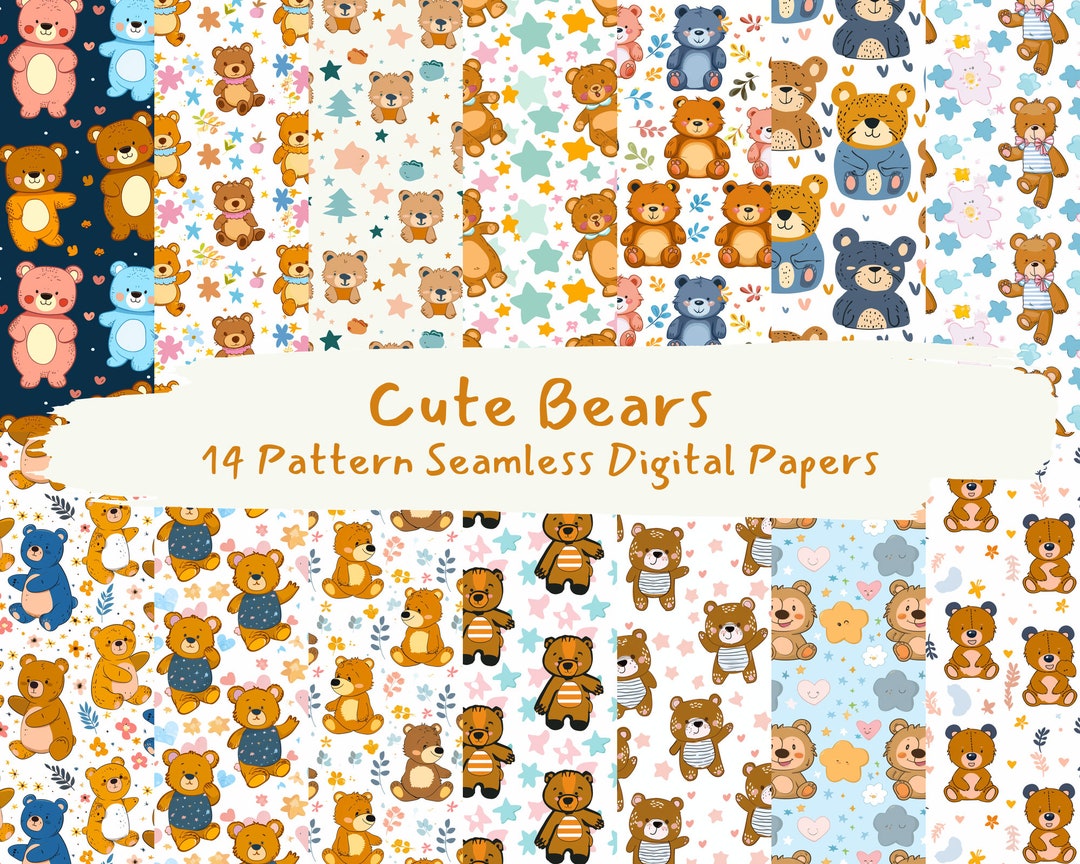Cute Bears Pattern Seamless Digital Papers - Printable Scrapbook Paper ...