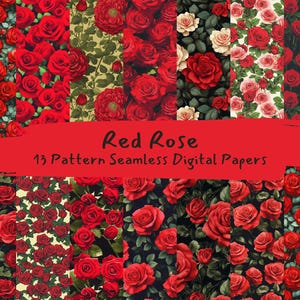 Red Rose Pattern Seamless Digital Papers - printable scrapbook paper png instant download commercial use 300dpi
