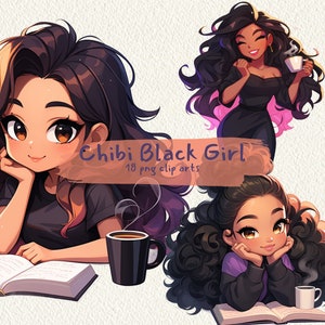 Chibi Black Girl printable clipart, png format, transparent background, instant download, commercial use, 300dpi