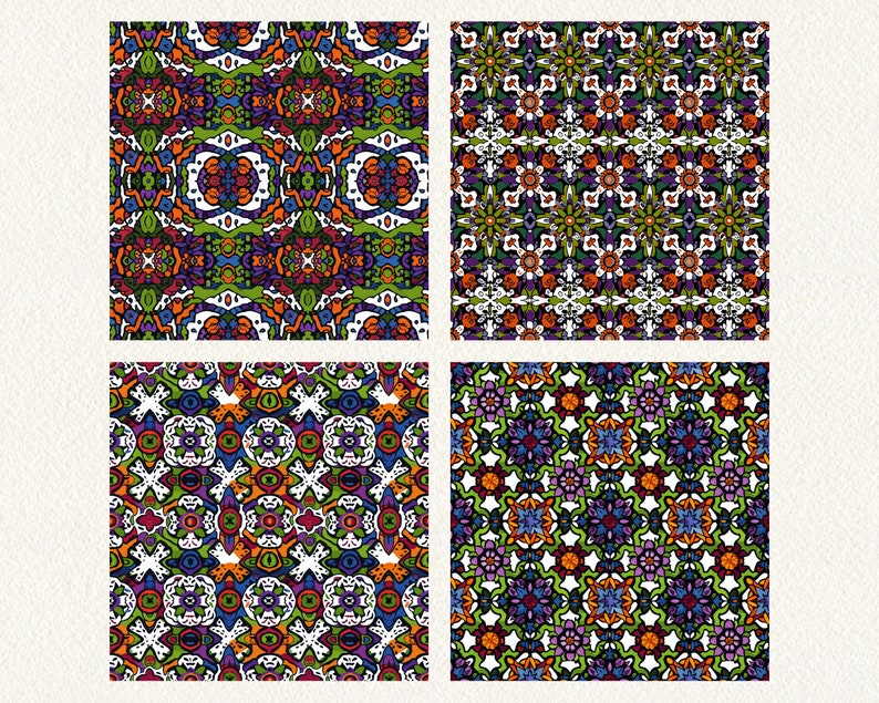 Tribal Kaleidoscope Pattern Seamless Digital Papers Printable Scrapbook ...