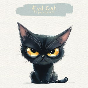 Evil Cat digitale afdrukbare clip art graphics in PNG-formaat transparante instant download voor commercieel gebruik