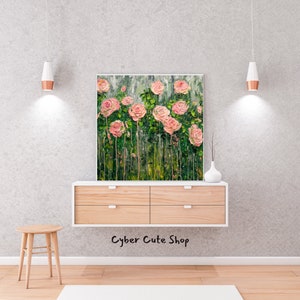 Whispering Roses in Rain Digital Art - Romantic Floral Printable Wall Decor | Cozy Home Aesthetic Instant Download