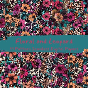 Floral and Leopard Pattern Seamless Digital Papers - printable scrapbook paper png instant download commercial use 300dpi