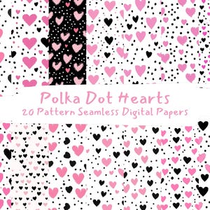 Polka Dot Hearts Pattern Seamless Digital Papers - printable scrapbook paper png instant download commercial use 300dpi