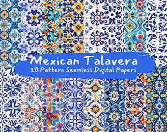 Mexican Talavera Pattern Seamless Digital Papers - tile patterns printable scrapbook paper instant download for commercial use, 300dpi