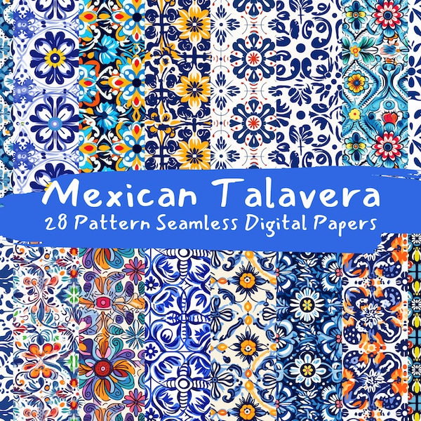 Mexican Talavera Pattern Seamless Digital Papers - tile patterns printable scrapbook paper instant download for commercial use, 300dpi