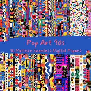 Papiers numériques sans couture motif Pop Art des années 90 - imprimable scrapbooking papier png téléchargement immédiat usage commercial 300dpi