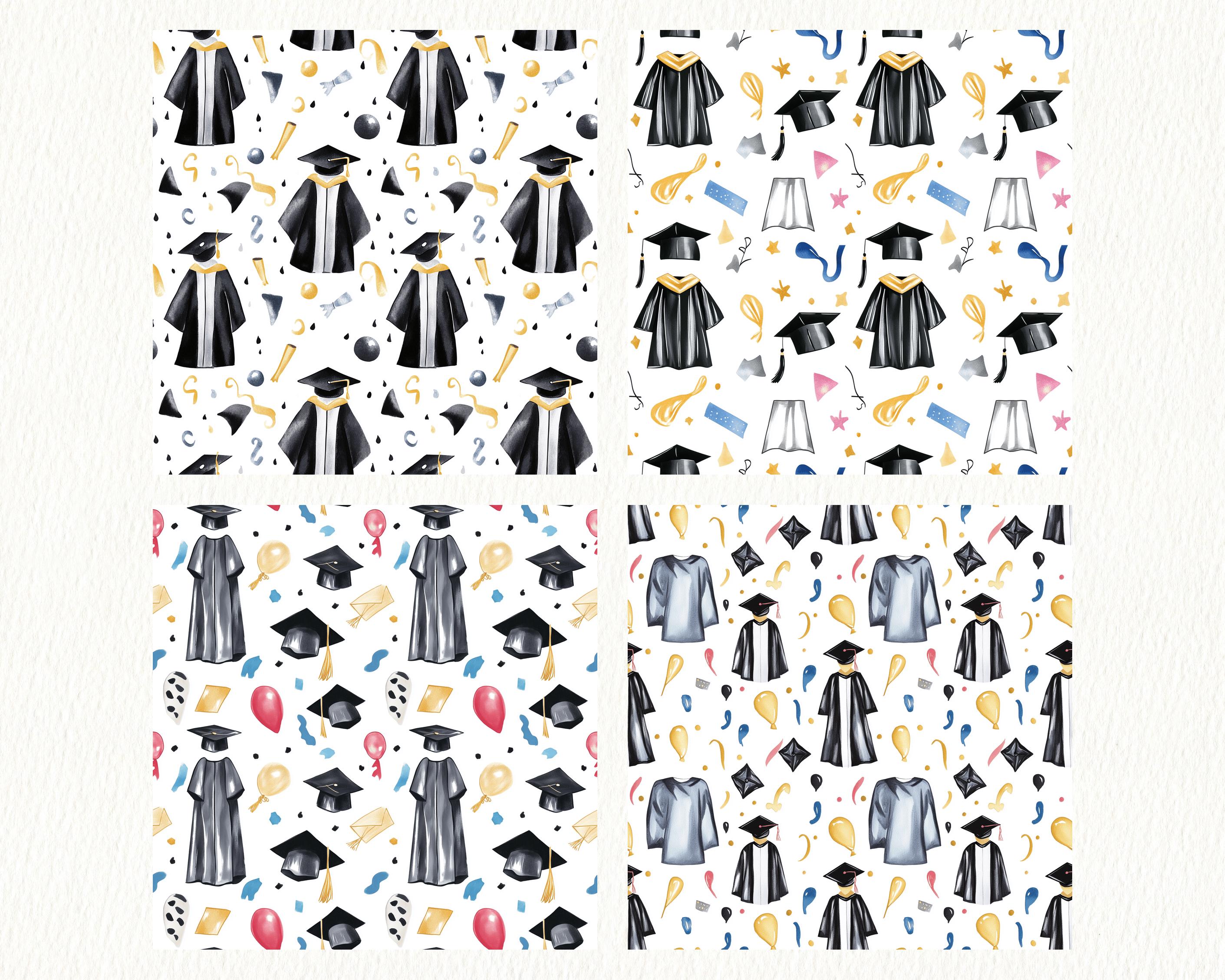 Graduation Patern Graduation Cap Gown Repeat Pattern Seamless Digital Papers - Printable ...