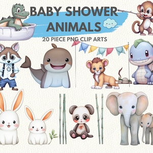 Baby Shower Animals digital clipart bundle in PNG format transparent background instant download for commercial use, Card Making