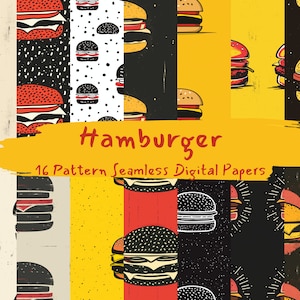 Hamburger Pattern Seamless Digital Papers - printable scrapbook paper instant download for commercial use, 300dpi