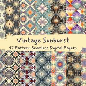 Vintage Sunburst Pattern Seamless Digital Papers - printable scrapbook paper instant download, commercial use, 300dpi