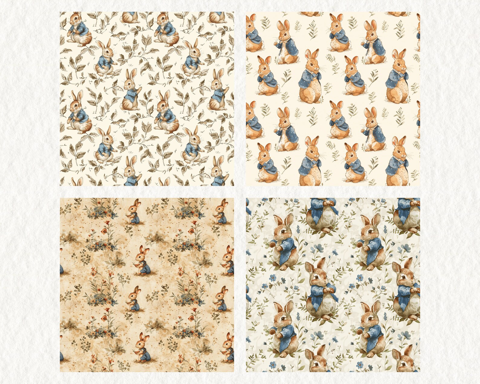 Vintage Style Rabbit Pattern Seamless Digital Papers - Printable ...