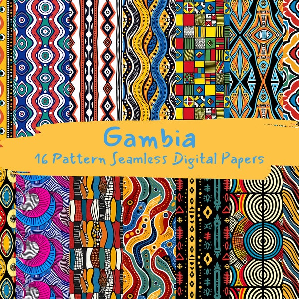 Afrikanisches Gambia Muster nahtlose digitale Papiere - druckbares Scrapbook Papier Sofort-Download für kommerzielle Nutzung, 300dpi