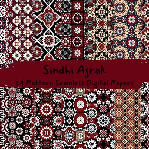 Sindhi Ajrak Pattern Seamless Digital Papers - printable scrapbook paper instant download, commercial use, 300dpi