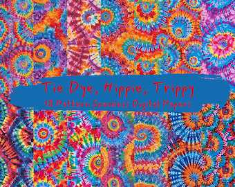 Tie Dye, Hippie, Trippy Pattern Seamless Digital Papers - printable scrapbook paper instant download, commercial use, 300dpi