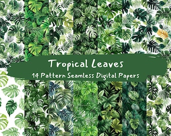 Tropical Leaves Pattern Seamless Digital Papers - printable scrapbook paper png instant download commercial use 300dpi