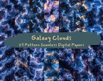 Papeles digitales sin costuras con patrón de nubes de galaxia: papel imprimible para álbumes de recortes, descarga instantánea, uso comercial, 300 ppp
