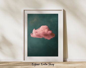 Dreamy Pink Cloud on Dark Green - Soft Abstract Art - Digital Wall Art, Instant Download