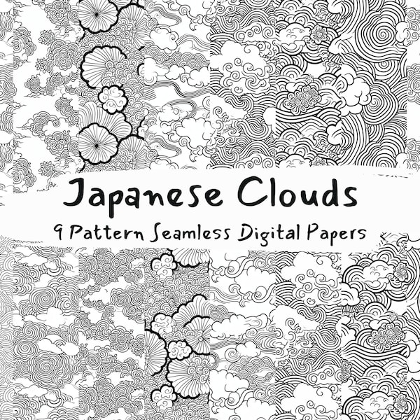 Japanese Clouds Pattern Seamless Digital Papers - tile patterns printable scrapbook paper instant download for commercial use, 300dpi