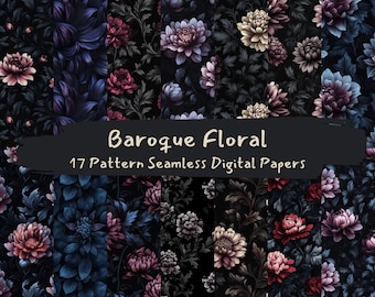 Barok bloemmotief naadloze digitale papers - afdrukbaar plakboekpapier png instant download commercieel gebruik 300 dpi