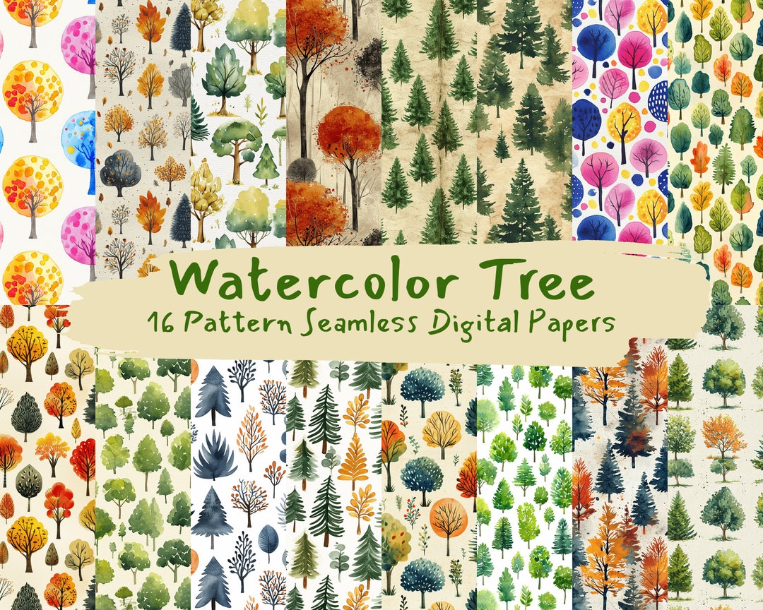 Watercolor Tree Pattern Seamless Digital Papers - Tile Patterns ...
