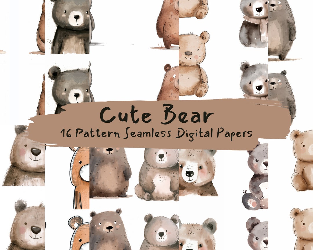Cute Bear Pattern Seamless Digital Papers - Printable Scrapbook Paper ...