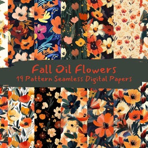 Fall Oil Flowers Pattern Seamless Digital Papers - printable scrapbook paper png instant download commercial use 300dpi