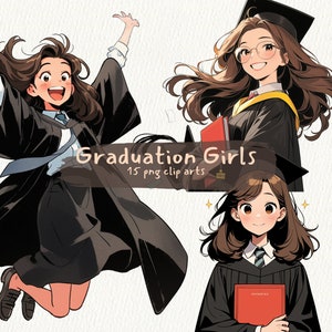 Graduation Girls printable clipart, png format, transparent background, instant download, commercial use, 300dpi