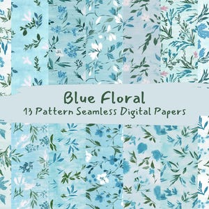 Blue Floral Pattern Seamless Digital Papers - printable scrapbook paper png instant download commercial use 300dpi
