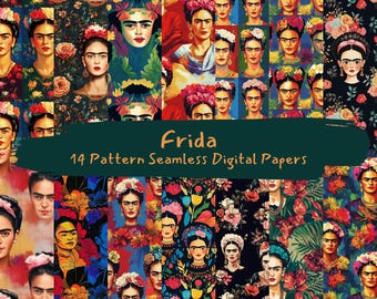 Frida Pattern Seamless Digital Papers - printable scrapbook paper png instant download commercial use 300dpi