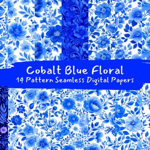 Kobalt Blau Blumenmuster nahtlose digitale Papiere - printable Scrapbook Papier png sofortiger Download kommerzielle Nutzung 300dpi
