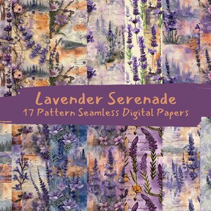 Papeles digitales sin costuras con patrón de serenata de lavanda: papel para álbum de recortes imprimible, descarga instantánea, uso comercial, 300 ppp