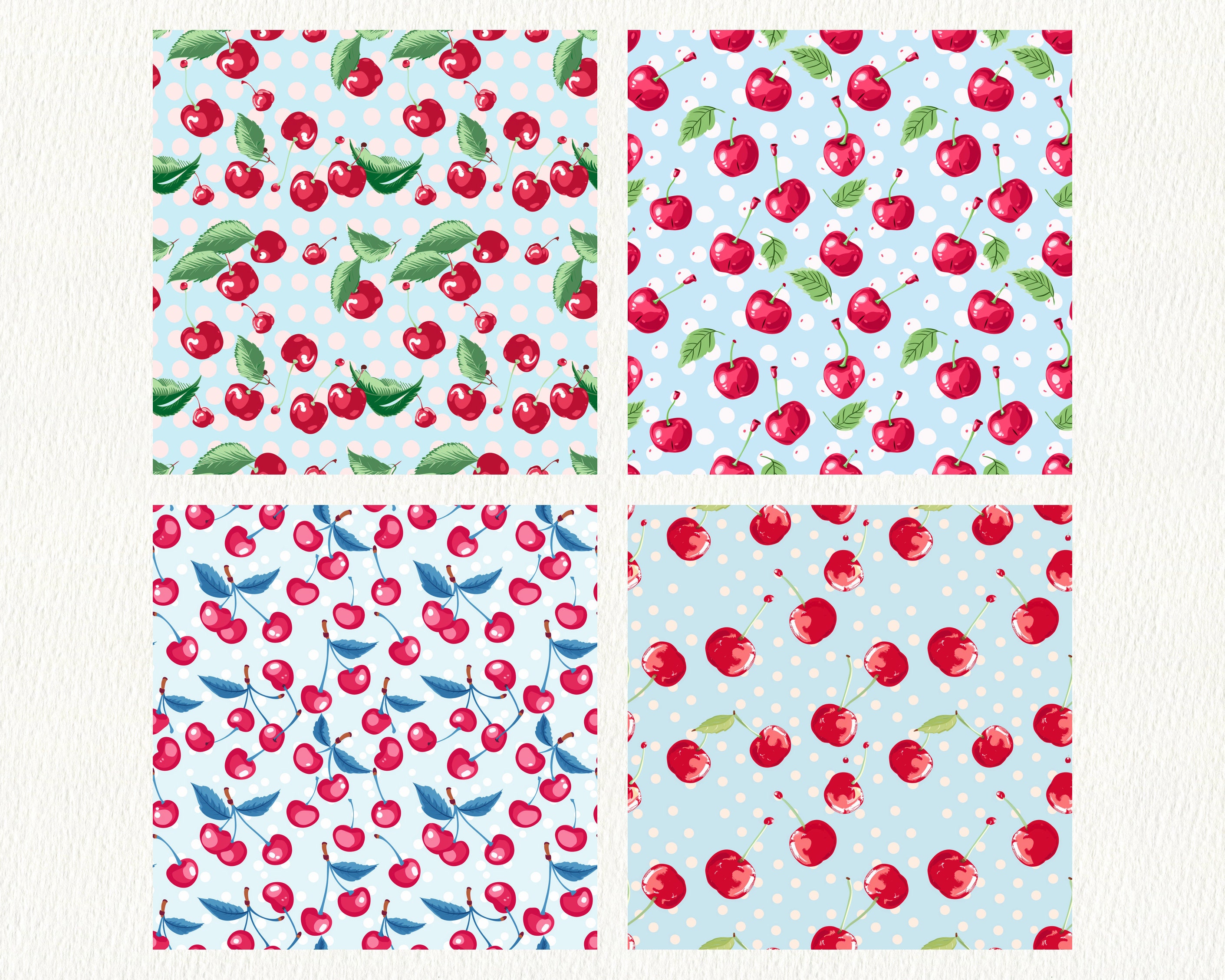 Printable Cherries Pattern Sweet Cherries Pattern Seamless Digital Papers Printable Scrapbook ...