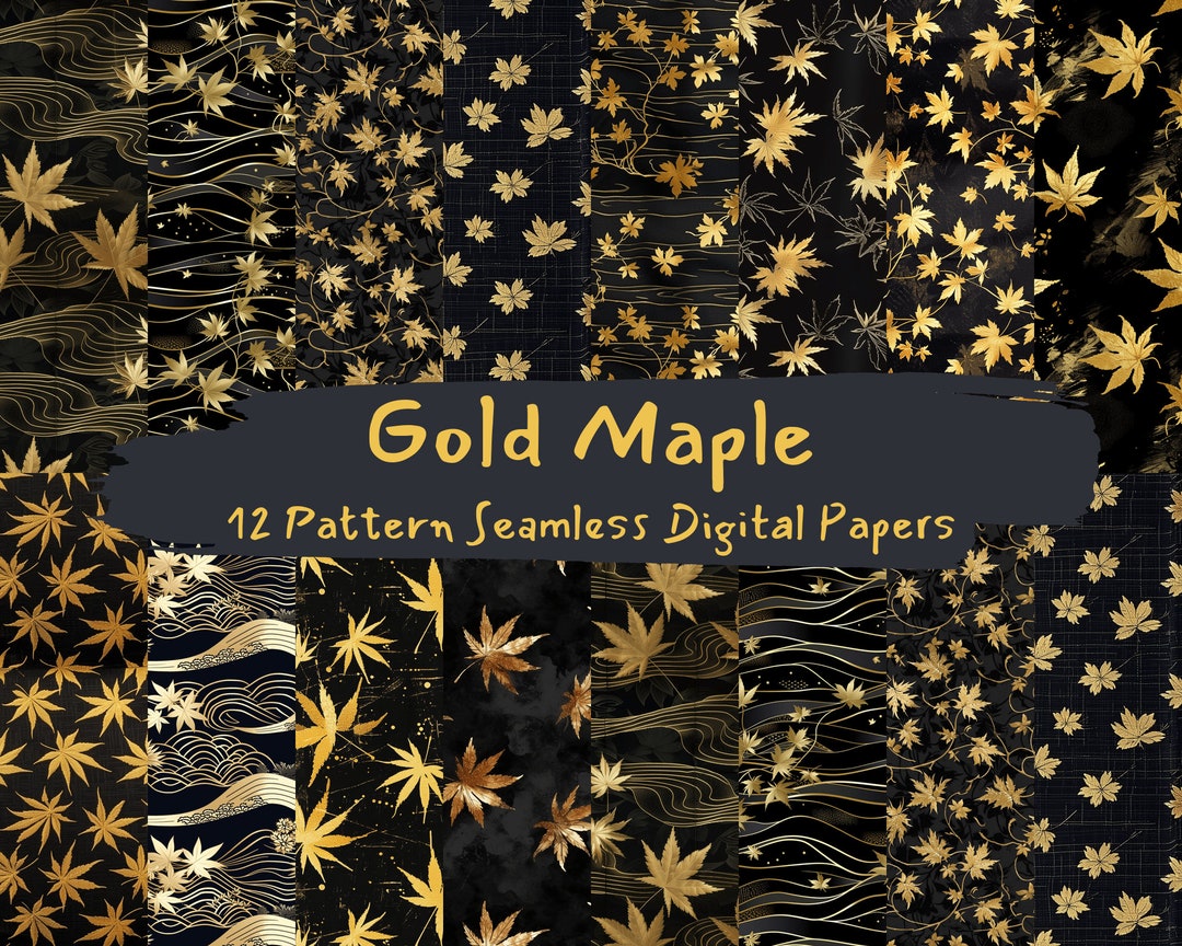 Gold Maple Pattern Seamless Digital Papers - Printable Scrapbook Paper ...
