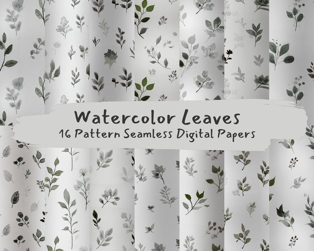 Watercolor Leaves Pattern Seamless Digital Papers - Printable Scrapbook ...