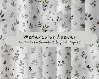 Watercolor Leaves Pattern Seamless Digital Papers - printable scrapbook paper png instant download commercial use 300dpi
