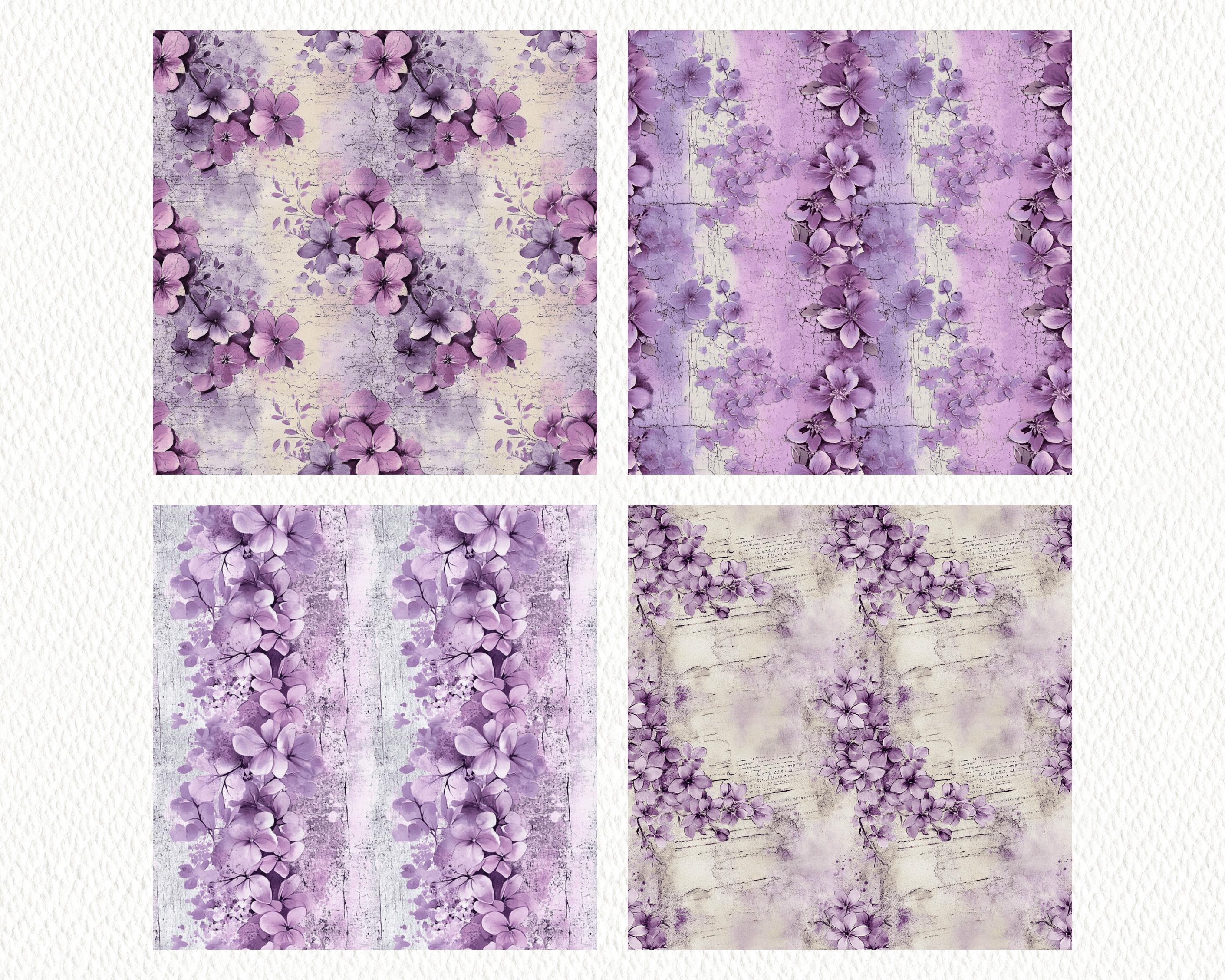 Distressed Lilac Florals Pattern Seamless Digital Papers - Printable ...