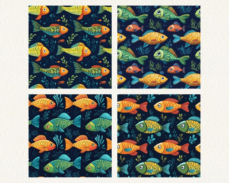 Cartoon Fish Pack Pattern Seamless Digital Papers - Printable Scrapbook ...
