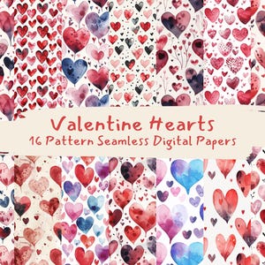 Valentine Hearts Pattern Seamless Digital Papers - printable scrapbook paper png instant download commercial use 300dpi