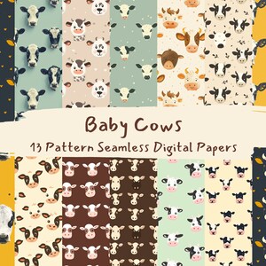 Baby Cows Pattern Seamless Digital Papers - printable scrapbook paper instant download, commercial use, 300dpi