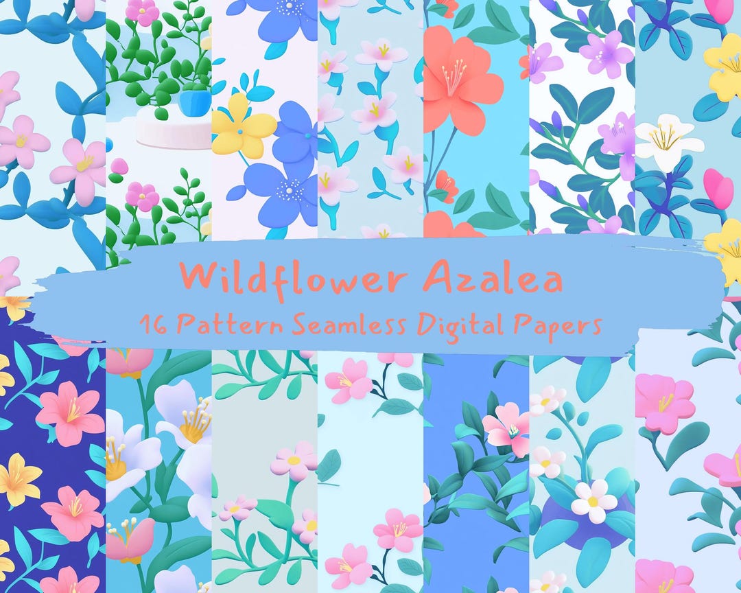 Wildflower Azalea Pattern Seamless Digital Papers - Printable Scrapbook ...