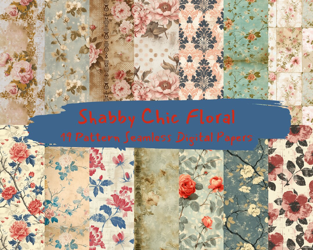 Shabby Chic Floral Pattern Seamless Digital Papers - Printable ...