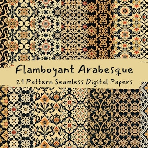 Flamboyant Arabesque Pattern Seamless Digital Papers - printable scrapbook paper instant download, commercial use, 300dpi