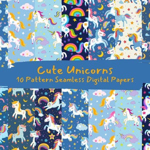 Cute Unicorns Pattern Seamless Digital Papers - printable scrapbook paper instant download, commercial use, 300dpi