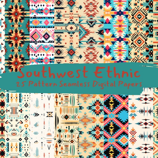 Southwest Ethnic Pattern Seamless Digital Papers - tile patterns printable scrapbook paper instant download for commercial use, 300dpi