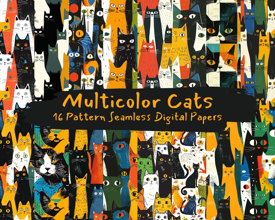 Multicolor Cats Pattern Seamless Digital Papers - Tile Patterns ...