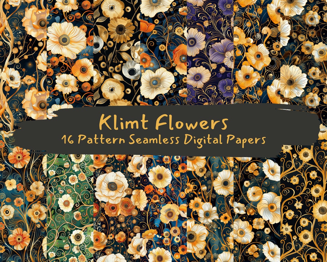 Klimt Flowers Pattern Seamless Digital Papers - Printable Scrapbook ...
