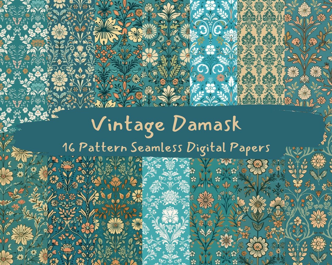Vintage Damask Pattern Seamless Digital Papers - Printable Scrapbook ...