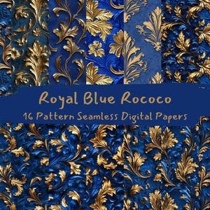 Royal Blue Rococo Pattern Seamless Digital Papers - printable scrapbook paper png instant download commercial use 300dpi