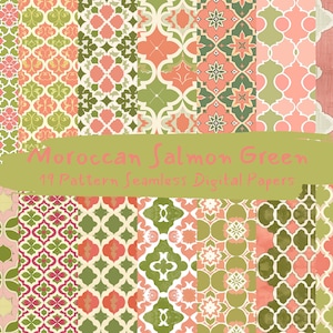 Carta digitale senza cuciture con motivo verde salmone marocchino - carta per scrapbooking stampabile, download immediato per uso commerciale, 300 dpi